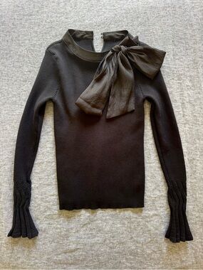 Chicwish Black Knit Top with Bow-Neck Detail